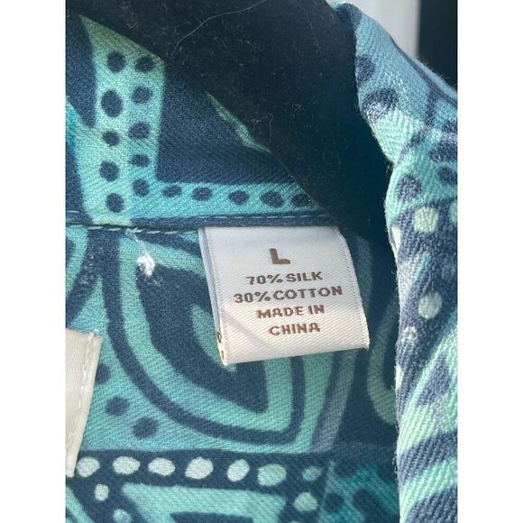 Caribbean Mens Button Up Hawaiian Shirt Size Large Blue Floral Silk Short Sleeve - Picture 4 of 12